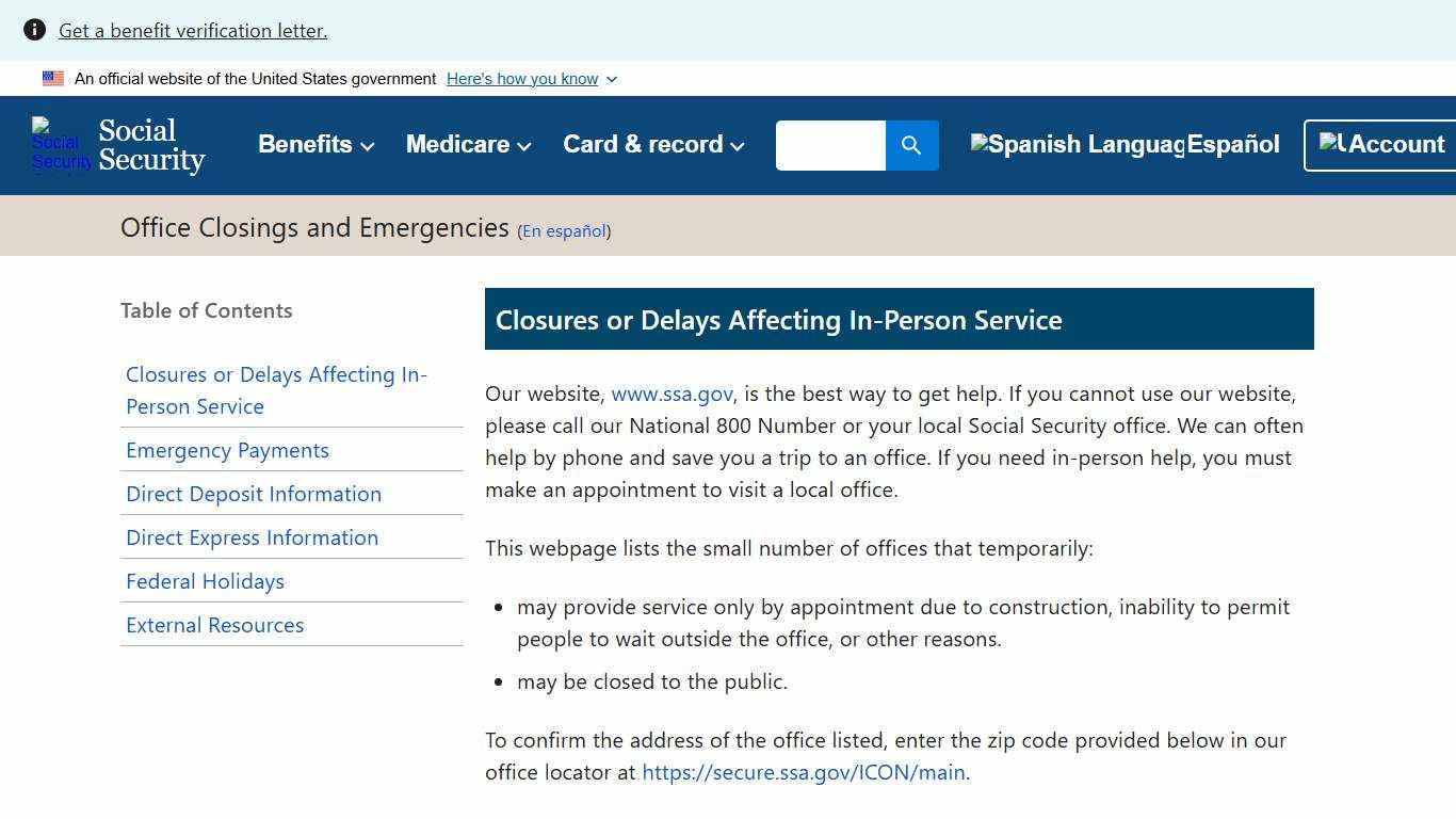 Office Closings and Emergencies SSA