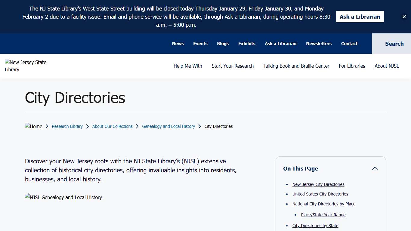 City Directories Research Library NJ State Library